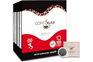 150 Cialde Caffè CoffiSano Espresso Italiano in Filtro Carta Compostabile ESE da 44 mm Bustine Monodose – Miscela Verona, Gusto Leggero e Dolce