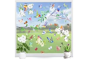 Lets Joy Fensteraufkleber, 4 Stück Vögel auf Ast Fenster Abziehbilder,Kolibris Fensteraufkleber,Frühling Sommer Schmetterlinge Deko,Wohnzimmer Fensterdekoration Dusche Glas Fensterdeko Aufkleber
