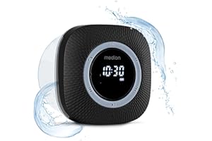 MEDION P66096 Radio de Douche avec Bluetooth (Radio de Salle de Bain, Radio FM, Ventouse, écran LED, IPX6 étanche, Batterie intégrée) Noir