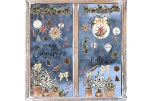 Horaldaily 4 PCS Christmas Window Cling Sticker, Christmas Trees Green Snowflakes for Home Party Supplies Shop Window Glass Display Decoration