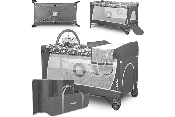 lionelo Flower lit Bebe Parapluie, Deux hauteurs de Matelas, entrée latérale, Barre avec Jouets, Table à Langer sûre Sac de Transport,système de Pliage Rapide