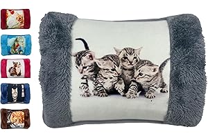 VITBEL Borsa Acqua Calda Elettriche con Morbida Fodera in Peluche; 500 watt;Temperatura max 75°C;utile come Scaldamani e Scaldapiedi;Ideale per Alleviare Dolori Muscolari,Dorsali e Mestruali (Gatto-Grigio)
