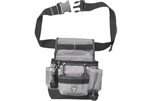 kwb Ceinture porte-outils en nylon avec poche à clous, grandes et petites poches, boucle pour marteau et boucle avec mousqueton, 19 x 8.5 x 21 cm