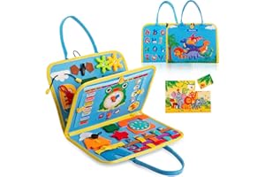 morkka Busy Board para niños, Juegos Montessori de 3 Capas, Panel sensorial, Juego Educativo para niños y niñas de 1 2 3 4 años con Hebillas, Cremalleras, Cordones, Botones, Reloj, Alfabeto (Azul)