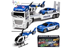 Tacobear 3 in 1 Polizia Trasportatore con Elicottero e Auto-Camion Giocattolo grande per bambini 2-6 anni