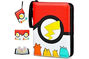 EOPUOZS Album de Cartas Coleccionables, Album para Cartas con Cremallera, Carpeta de Tarjetas de PU Impermeable, Regalo para Niños, 400 Bolsillos, Rojo