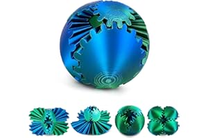 SHEETA 3D Printed Gear Ball Fidget Toy - Steampunk GearSphere Spinner, Durable Smooth Rotation Stress Relief Desk Gadget, Unique Birthday for Teen Boys & Adults (Blue Green)