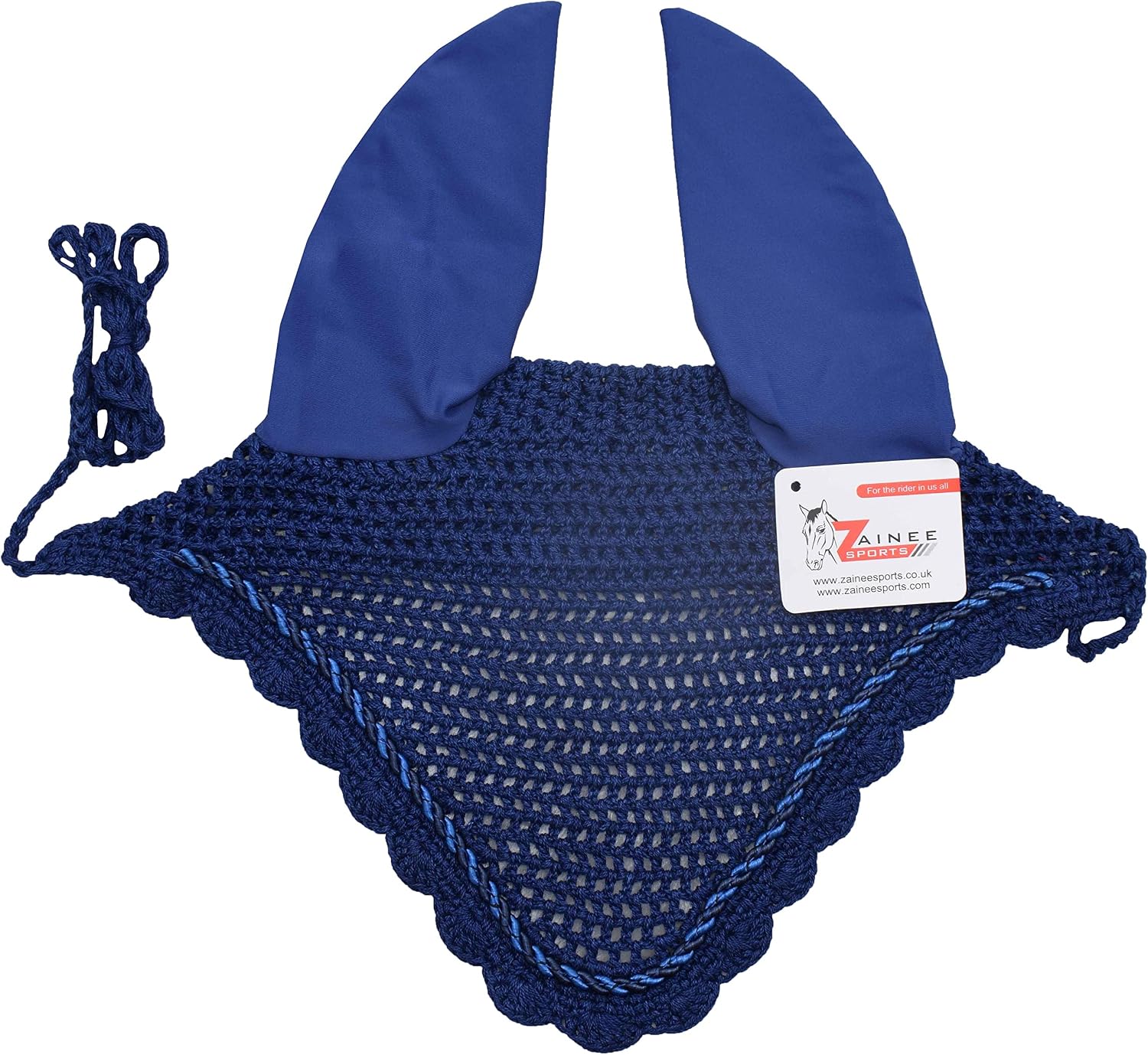 Zainee Sports Crochet Fly Hood with Comfortable Lycra Ears Horse Ear Bonnet Net Hat Fly Veil Hand Made (COB, ROYAL BLUE)