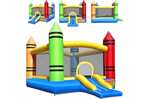 COSTWAY Château Gonflable, avec Toboggan Amusant et Ouverture d'Entrée Sécurisée, Intérieur&Extérieur, Convient à Ventilateur 480 W (Non Inclus), 350 x 273 x 226 cm…