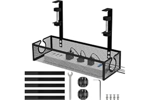 ALEENFOON Kabelmanagement unter Schreibtisch Ohne Bohren, Kabelkorb Klemmbar Kabelmanagement Untertisch, Verstellbarer Kabelhalter Kabelwanne für Büros, Haus (Schwarz)