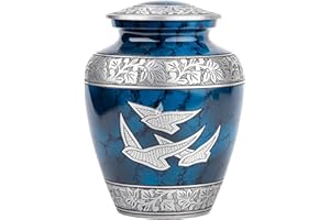 INTAJ Urne funéraire Royal Argent pour Cendres humaines, urne funéraire pour Adulte, fabriquée à la Main, urne abordable pour Les Cendres – Grande urne Adult Royal Blue with Wings