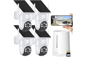 ANRAN Zestaw 4 MP FHD kamera monitoringowa z akumulatorem zewnętrznym z panelem słonecznym, stacja bazowa 4 CH z 4 bezprzewodowymi kamerami kopułkowymi, obracana o 360°, kolorowa widoczność w nocy z