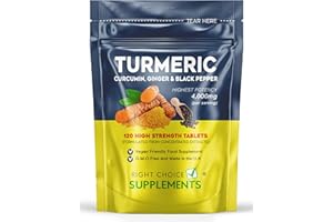 RIGHT CHOICE SUPPLEMENTS Turmeric, Ginger & Black Pepper 4000 mg Tablets (per Serving), High Strength Curcumin Supplements, Vegan and Gluten Free, UK Made, 120 Count