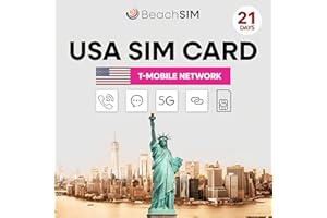 BeachSIM Prepaid USA SIM-Karte 21 Tage. Unbegrenzte 5G-Daten, Anrufe und SMS. T-Mobile-Netz. iOS & Android kompatibel.