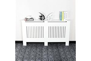 AL AJAL Radiator Cover Modern MDF Wood White Vertical Slat Living Room Bedroom Hallway Cabinet (Large)