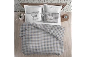 BIANCHERIASTORE NEW STYLE AT HOME Copripiumino Calda Flanella Tirolese Cervo 100% Cotone Made in Italy | Copripiumino Felpato Caldo Cotone Made in Italy stampa Scozzese Tartan| Sacco piumone + Federa/e double - Singolo - Blu