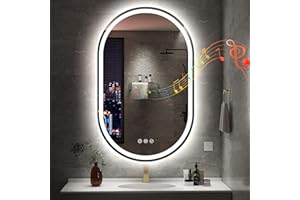 S'BAGNO S’bagno Ovalado-Espejo-Baño-con-Luz 80x50cm, Espejo Baño LED mit Bluetooth y Antivaho, 3000K/4000K/6500K, IP44 Resistente al Agua, Cristal Templado HD, Memoria, Horizontal/Vertical