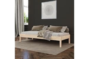 Hansales Lauli Scandi Style drewniane łóżko 90 x 200 cm, bez stelaża, z surowego twardego drewna brzozowego FSC® – ponad 350 kg – rama łóżka pojedynczego – bez wezgłowia – łóżko dziecięce, łóżko