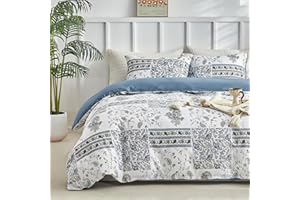 Tokokimo Set Copripiumino Matrimoniale 240x220 cm, Copripiumino Matrimoniale 3 Pezzi Motivo Patchwork Sogno blu in Morbida Microfibra, Completo con 1 Copripiumino + 2 Federe 50x80 cm, Azzurro