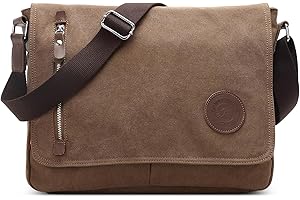 DEEVORCA Vintage Hombre Bolsos Hombro Moda Gran Capacidad Bolsa Mensajero para 15 Pulgadas Portátil para Viajer Casual Trabajo Escuela A Diario Al Aire Libre Lona Hombre Bolso de Bandolera Marrón