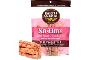 Earth Animal No-Hide Stix Snack naturali senza pelle aromatizzati al salmone Snack da masticare a lunga durata per cani | Snack per cani di piccola taglia (confezione da 1)