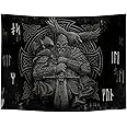 Arsey Norse Viking Tapestry Odin Warrior Sword Axe Raven Tapestries Square Knot Tattoo Wall Hanging Nordic Meditation Runes for Men Bedroom Aesthetic Gothic Room Home Decor 150 x 130CM