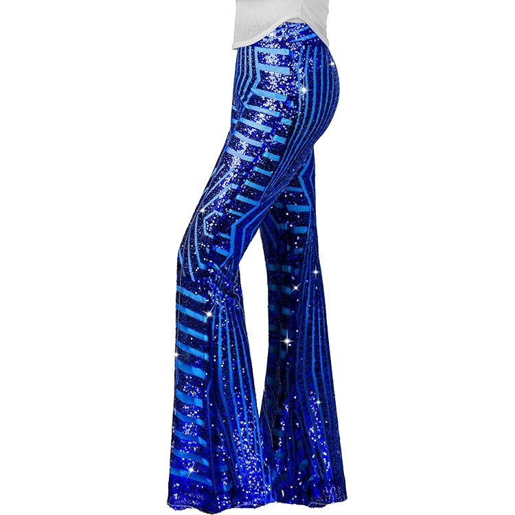OBEEII Glitterbroek voor dames, paillettenbroek, wijde pijpen, elastische taille, losse pasvorm, glitterbroek, elegant, vrijetijdsbroek, party, festival, club, modebroek, zwart, S