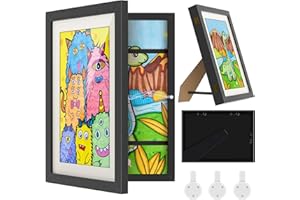 nicekool Disegni Bambini Cornice - Cornici Artistiche Bambini, Cornici per Disegni Per Bambini A4 Cornice per Esposizione Di Opere d'Arte Apribili Cornici per Quadri Acrilico Disegno Bambini, Nero