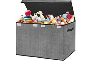 VERONLY Kids Toy Box Storage Large, Black Foldable Chest for Girls Plush Toys, Fabric Basket Organiser Bins with Lids and Handles for Bedroom, Nursery, Clothes, Blankets, Children