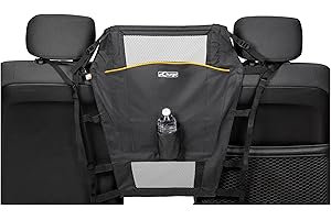 Kurgo Bariera na tylne siedzenie, bariera samochodowa dla psów, łatwa instalacja, otwieranie górnej części siatki, kieszenie do przechowywania, czarna
