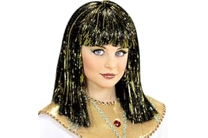 W WIDMANN MILANO Party Fashion 74960 - Peluca infantil de Cleopatra, negra, con oropel dorado, egipcia, carnaval, fiesta temática