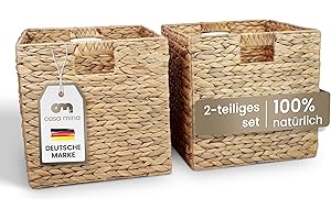 Casa Mina® Aufbewahrungskorb geflochten ideal für alle Regale I Nachhaltiger Seegras Korb geflochten aus Naturmaterial I Flechtkorb mit Griffen I Pflegeleichter, modern geflochtener Korb 31x31x31cm