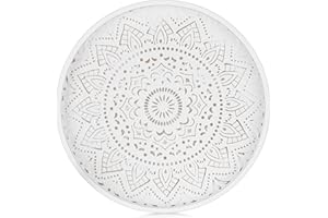 Hanobe Bandeja Redonda de Madera para Servir: Home Pequeña Bandeja de Madera Decoración Rústica Blanco Bandejas Decoración para Café Cocina Contador, 30 cm