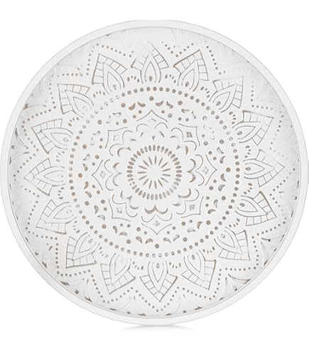 KHBNHJ Ronde rotan dienblad handgeweven rieten dienblad met houten basis en lederen handvat rieten mand lade voor opslag brood fruit voedsel dranken make-up, wit, L: 29 x 6,5 cm