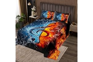 HOMEMISSING Musik Thema Tagesdecke 170x210cm Wasser Flamme Musik Note Drucken Bettüberwurf Luxus Musical Muster Steppdecke für Kinder Jungen Mädchen Frauen Schlafzimmer Dekor Hipster Stil Wohndecke Stil