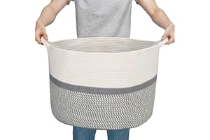 HOSSEJOY Woven Cotton Rope Basket,Large Toy Storage Organizer Blanket Basket Nursery Baskets Laundry Hamper,Storage Clothes Baskets with Handle Use for Bed Sheets, Baby Clothes