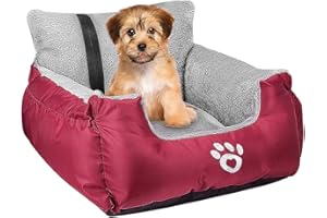 FRISTONE Dog Car Seat, Dog Booster Car Seat Travel Carrier with Clip-on Safety Leash and Storage Pocket Dog Seat for Puppy, Small Pet Comfortable and Anti-Slip - Red
