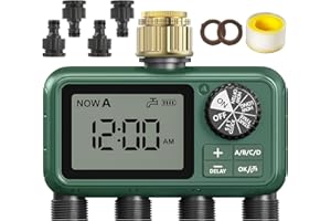 XinFuture Sprinkler Timer, Large LCD display 4 Zone,Water Timer,with Rain Delay, Manual & Automatic Watering System for Garden Hose Faucet, Outdoor Irrigation Controller