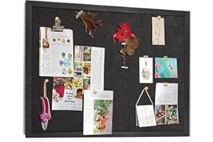 Emfogoo Pinnwand Groß mit Leinen, Pinnwand Kork 60x45CM, Pinwand mit Holzrahmen für Küche Büro Schule Heim Kinderzimmer Wand Dekoration Aufhängen, Korktafel mit 20 Pinnnadeln, 1 Stück(Vintage Schwarz)