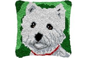 LDFHOIN DIY Knüpfkissen Zum Selber Knüpfen Set, Knüpfhaken-Set Kissenbezug Knüpfteppiche Set Kissen Knüpfen Latch Hook Kit Handgemachte Geschenke Für Kinder Und Erwachsene Hund,43x43cm