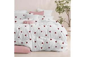 Dreamzie Copripiumino da 3 Pezzi – Copripiumino Matrimoniale 200x200cm, Federe 65x65cm (x2) – In Microfibra – Fantasia Cuori Rossi