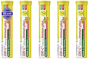 ‎T&D 1000 mg Vitamin C Brausetabletten 5x20 Stk. – Orangengeschmack – 1000 mg Vitamin C – T&D Pharma Oxi-C Immun plus – Made in Germany