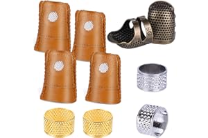 Wamkon 10 Stücke Nähen Fingerhut Set, LederFingerschutz mit 2 Farbigen Metall Fingerhut, Quilten Fingerhut zum Handnähen und Handarbeiten