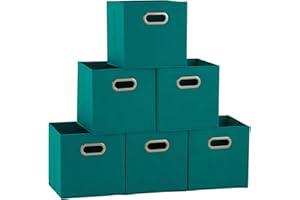 Household Essentials 83-1 Foldable Fabric Storage Bins | Set of 6 Cubby Cubes with Handles | Aqua