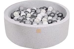 MEOWBABY Piscine À Balles 90X30cm/200 Balles ∅ 7Cm pour Bébé Enfant Bambin Jouets pour Les Tout-Petits Fabriqué de Jouet Rond Mousse Fabriqué en UE Gris Clair: Blanc/Gris/Blanc Perle/Argent