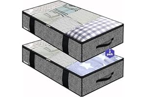 homyfort Sac de Rangement sous Lit Lot de 2, Closet Organizer Sac Souple, Pliable, Space Saver à 4 renforcé Poignées pour Ranger Les vêtements, Couettes, 100 x 50 x 15 cm, Noir Lin, DEXAUBBP2