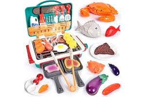 IEEILULU 36 Pcs Barbecue Grill Kinder, Küche BBQ Spielzeug Set, Rollenspiele Kochen Outdoor Küche Zubehör mit Sound, Kreative Geburtstag, Weihnachten Geschenke für Kinder ab 3 Jahre