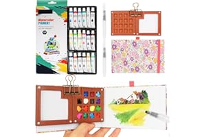 BLSFXROE Mini Watercolour Paint Set Travel Watercolour Set,15 Grids Wood Pocket Artist Palette Kit with Metal Clip,18 Colors for Pocket Artist Watercolour Gift for Painters、Artists and Student (15Pink+18)