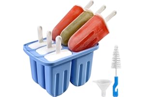BAANFLY Ice Lolly Moulds,6 Cavity Popsicle Mould with Sticks, Silicone Ice Pop Molds BPA Free Ice Cream Moulds with Cleaning Brush Folding Funnel for Kids Summer DIY Home Kitchen Tools (Blue)