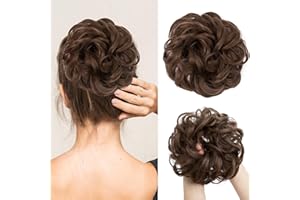 Mtuihfo Messy Bun Hair Piece, Wavy Curly Messy Bun Scrunchie, Thick Tousled Hair Pieces for Women Girl(Brownish）